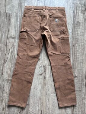 Carhartt Brown Canvas Cargo carpenter Work Pants double knee straight fit